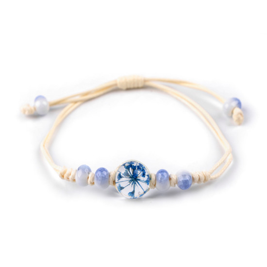 Brățară shamballa cu mărgele și floare - Roz (3 Bucăți)