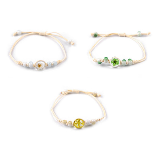 Brățară shamballa cu mărgele și floare - Roz (3 Bucăți)