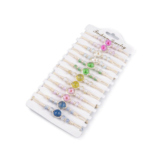 Brățară shamballa cu mărgele și floare - Roz (3 Bucăți)