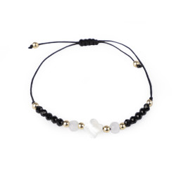 Brățară shamballa cu mărgele din sticlă - Negru (1 Bucată)