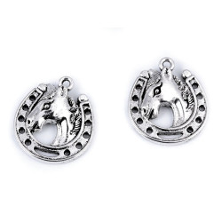 Pandantiv cal cu potcoavă, 18x21 mm - Platinum (5 Bucăți)
