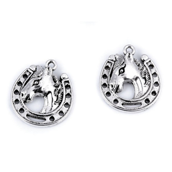 Pandantiv cal cu potcoavă, 18x21 mm - Platinum (5 Bucăți) Pandantiv cal cu potcoavă, 18x21 mm - Platinum (5 Bucăți)