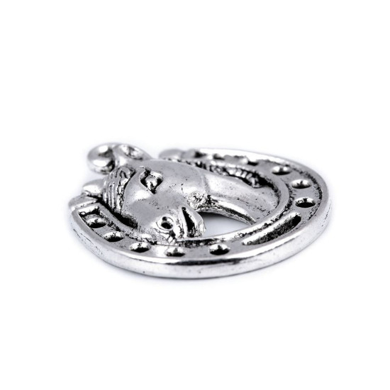 Pandantiv cal cu potcoavă, 18x21 mm - Platinum (5 Bucăți) Pandantiv cal cu potcoavă, 18x21 mm - Platinum (5 Bucăți)