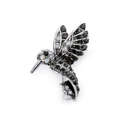 Broșă colibri cu strasuri - Antracit (1 Bucată)