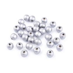 Mărgele din lemn metalizate, ø10 mm - Argintiu (100 Grame)