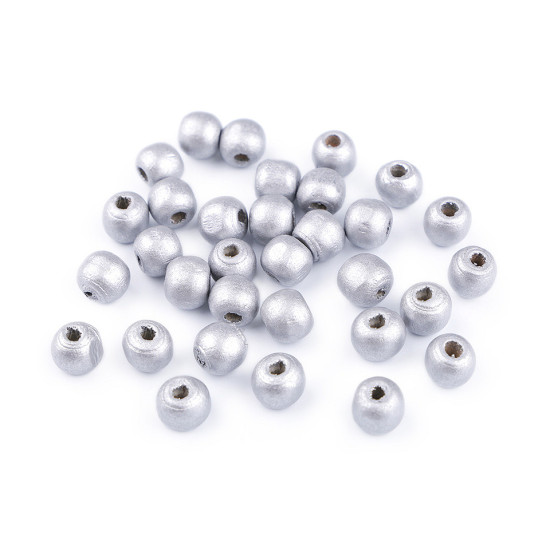 Mărgele din lemn metalizate, ø10 mm - Argintiu (100 Grame) Mărgele din lemn metalizate, ø10 mm - Argintiu (100 Grame)