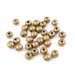 Mărgele din lemn metalizate, ø10 mm - Auriu (100 Grame)