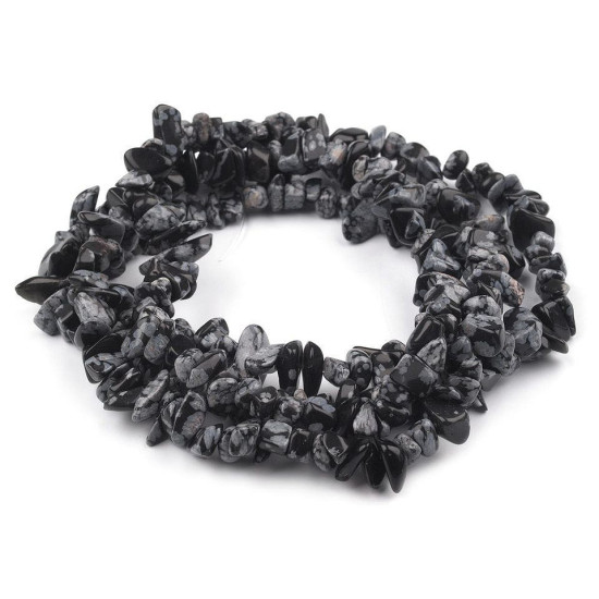 Mărgele chipsuri obsidian, șirag 85 cm - Obsidian fulg de nea (1 Șir)