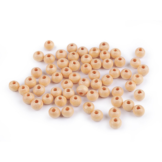 Mărgele din lemn, ø6 mm - Natural deschis (10 Grame)