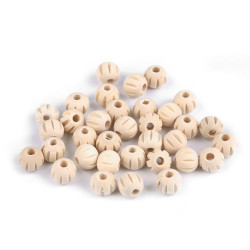 Mărgele din lemn canelate nevopsite ø12 mm - Natural deschis (100 Grame)
