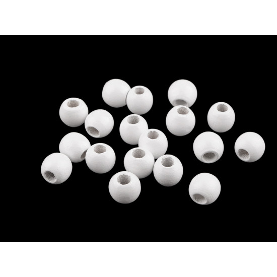 Margele de lemn ø13 a 14 mm - Alb (20 Grame)