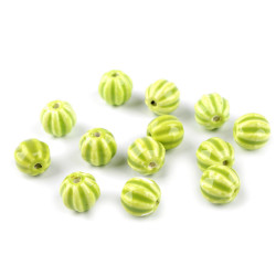 Mărgele de porțelan canelate ø13 mm - Verde deschis (30 Grame)