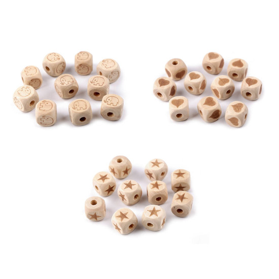 Mărgele din lemn cubice elefant, inimă, stea 14x14 mm - Natur (10 Bucăți) Mărgele din lemn cubice elefant, inimă, stea 14x14 mm - Natur (10 Bucăți)