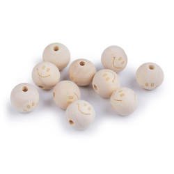 Margele din lemn nelacuit, smiley ø20 mm - Natural deschis (10 Bucăți)