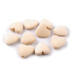 Mărgele din lemn nelacuit inimă ø20 mm - Natural deschis (10 Bucăți)