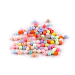 Margele din plastic mat, suprafata cauciucata ø6 mm - Mix (100 Grame)