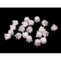 Margele din plastic cu clopotel/fusta efect ab 12x14 mm - Alb sidefat (20 Bucăți)