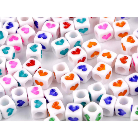 Mărgele din plastic cuburi cu inimioare 6 mm - Mix (10 Grame) Mărgele din plastic cuburi cu inimioare 6 mm - Mix (10 Grame)