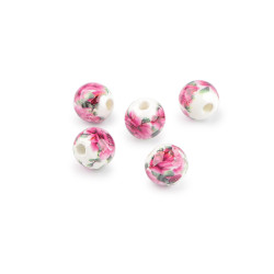 Mărgele de porțelan cu flori ø10 mm - Purple-pink (30 Bucăți)