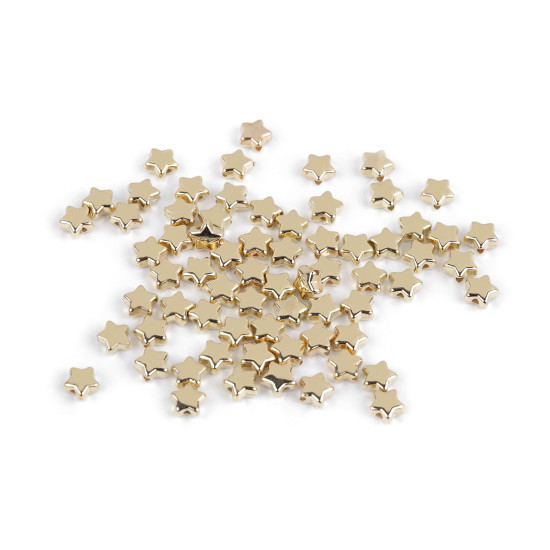 Mărgele de plastic mini steluțe, inimioare, cuburi metalice - Auriu deschis (60 Grame) Mărgele de plastic mini steluțe, inimioare, cuburi metalice - Auriu deschis (60 Grame)