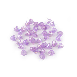 Mărgele clopoțel/fustă din plastic cu efect ab 9x11 mm - Mov liliachiu (10 Grame)