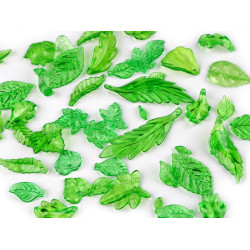 Mărgele din plastic, frunze, amestec de forme și dimensiuni - Verde (100 Grame)