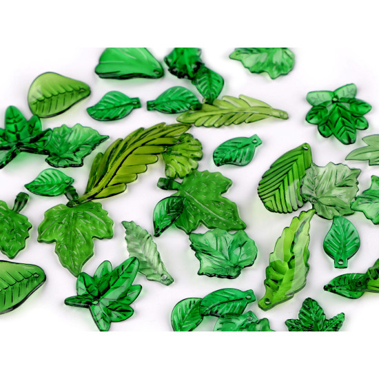 Mărgele din plastic, frunze, amestec de forme și dimensiuni - Verde (20 Grame) Mărgele din plastic, frunze, amestec de forme și dimensiuni - Verde (20 Grame)