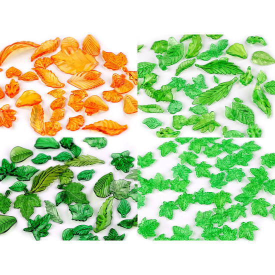 Mărgele din plastic, frunze, amestec de forme și dimensiuni - Verde (20 Grame) Mărgele din plastic, frunze, amestec de forme și dimensiuni - Verde (20 Grame)