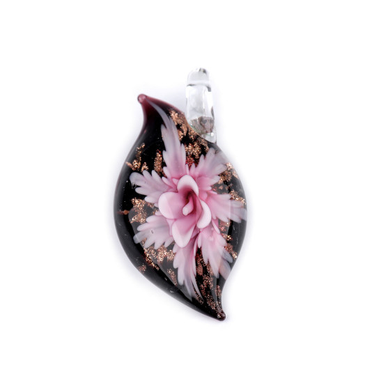 Pandantiv floare din sticla 27x51 mm - Roz deschis (4 Bucăți) Pandantiv floare din sticla 27x51 mm - Roz deschis (4 Bucăți)
