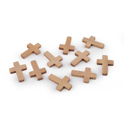 Pandantiv cruce din lemn 23x33 mm - Natural mediu (10 Bucăți)