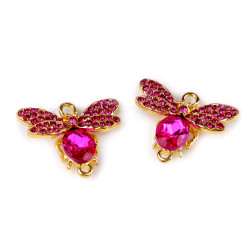 Piesa decorativa / pandantiv cu strasuri fluture / insecta 21x26 mm - Ametist închis (2 Bucăți)
