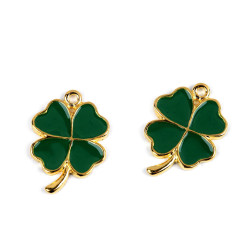Pandantiv trifoi cu patru foi 17x23 mm - Verde (2 Bucăți)