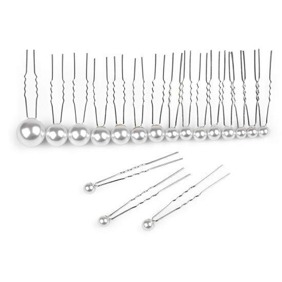 Set de agrafe cu perle mix dimensiuni - Alb (4 Seturi) Set de agrafe cu perle mix dimensiuni - Alb (4 Seturi)