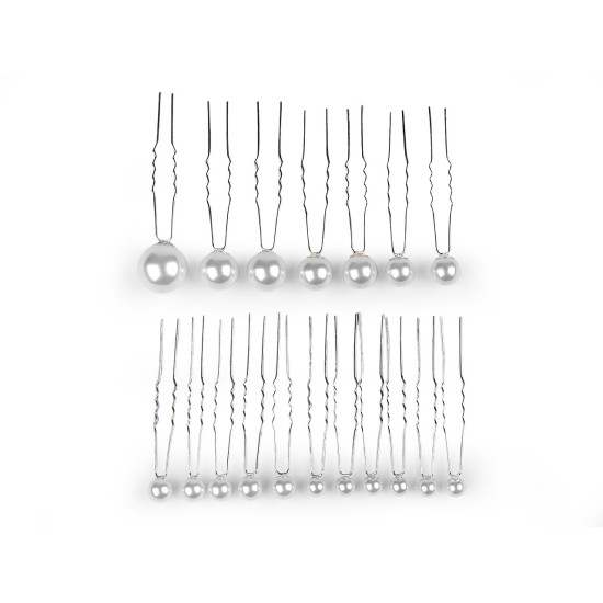Set de agrafe cu perle mix dimensiuni - Alb (4 Seturi) Set de agrafe cu perle mix dimensiuni - Alb (4 Seturi)