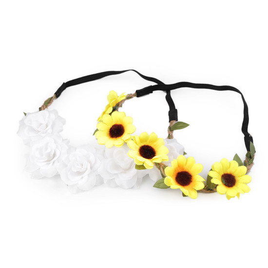 Bentita elastica de par cu flori - Alb (1 Bucată) Bentita elastica de par cu flori - Alb (1 Bucată)