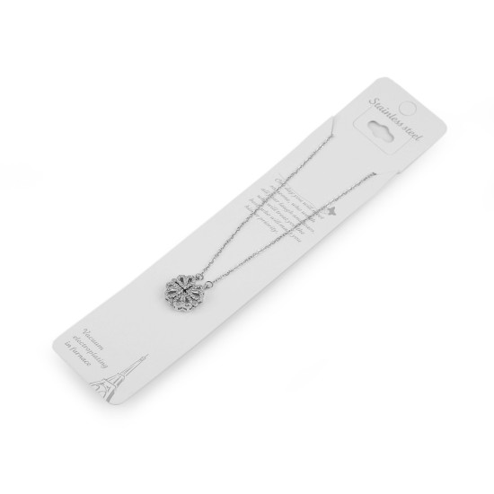 Colier inimă/trifoi din oțel inoxidabil „2 în 1” cu strasuri - Argintiu (1 Bucată) Colier inimă/trifoi din oțel inoxidabil „2 în 1” cu strasuri - Argintiu (1 Bucată)