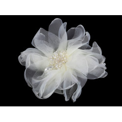 Brosa floare cu margele ø10 cm in cutie cadou - Crem foarte deschis (1 Bucată)