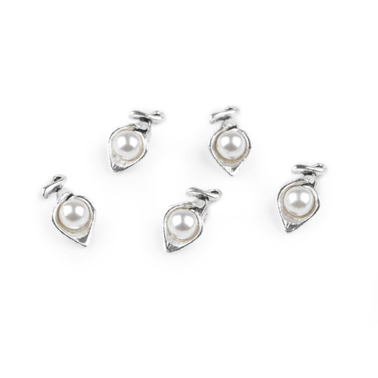 Pandantiv floare cu perla 3d 9x18 mm - Platinum (5 Bucăți) Pandantiv floare cu perla 3d 9x18 mm - Platinum (5 Bucăți)
