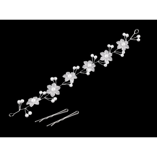Ornament de par flori cu perle - Alb (1 Bucată) Ornament de par flori cu perle - Alb (1 Bucată)