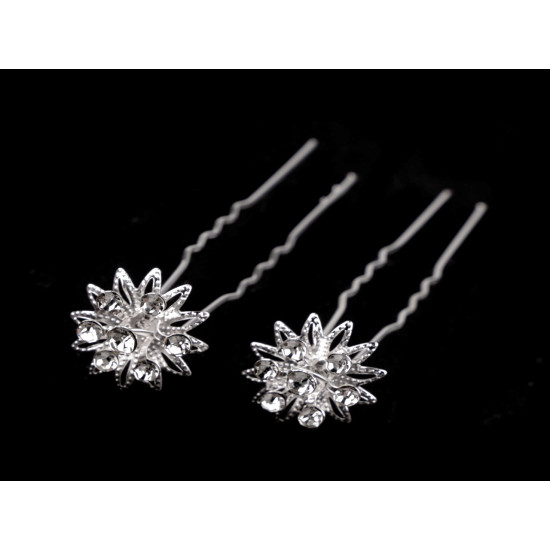 Ac de par floare cu strasuri ø18 mm - Cristal (12 Bucăți) Ac de par floare cu strasuri ø18 mm - Cristal (12 Bucăți)