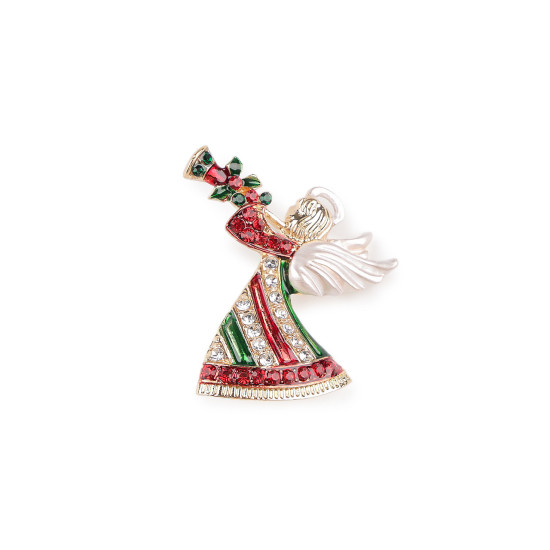 Brosa cu strasuri inger, clopot, coroniță - Auriu (1 Bucată) Brosa cu strasuri inger, clopot, coroniță - Auriu (1 Bucată)