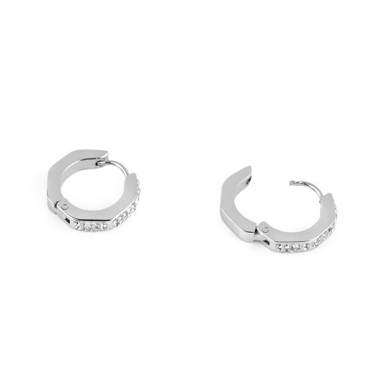 Cercei inele din otel inoxidabil cu strasuri - Cristal (2 Perechi) Cercei inele din otel inoxidabil cu strasuri - Cristal (2 Perechi)