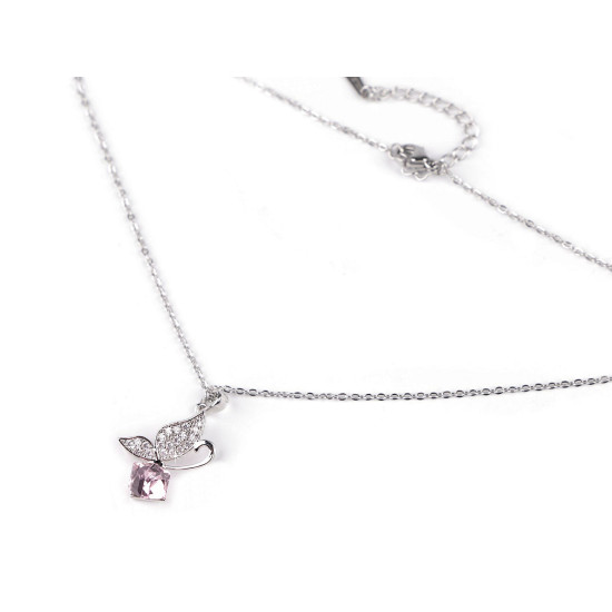 Colier fluture din oțel inoxidabil cu strasuri - Rose (1 Bucată) Colier fluture din oțel inoxidabil cu strasuri - Rose (1 Bucată)