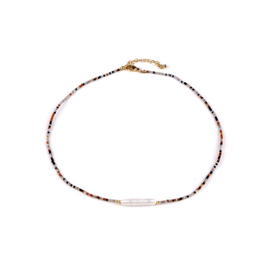 Colier japonez de mărgele japoneze și perlă de apă dulce - Gri neutral (1 Bucată) Colier japonez de mărgele japoneze și perlă de apă dulce - Gri neutral (1 Bucată)