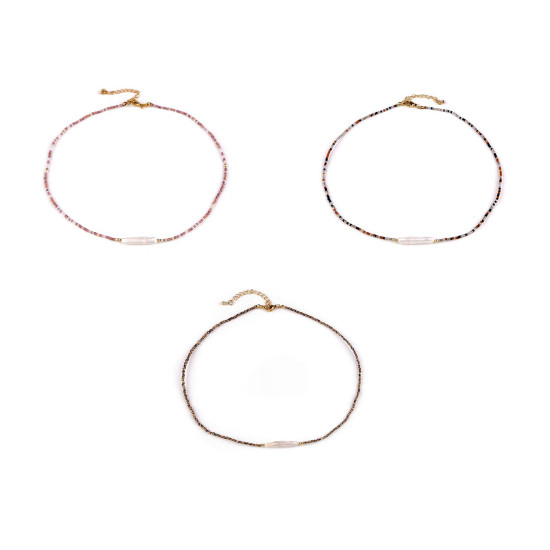 Colier japonez de mărgele japoneze și perlă de apă dulce - Gri neutral (1 Bucată) Colier japonez de mărgele japoneze și perlă de apă dulce - Gri neutral (1 Bucată)