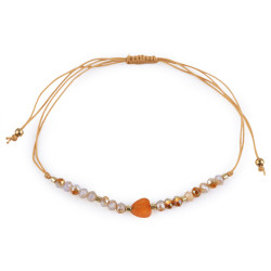 Brățară shamballa cu inimă și strasuri efect ab - Roz somon închis (1 Bucată)