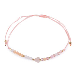 Brățară shamballa cu inimă și strasuri efect ab - Roz pudrat (1 Bucată)