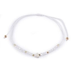 Brățară shamballa cu inimă și strasuri efect ab - Alb (1 Bucată)