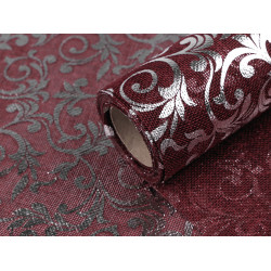Imitație iută, imprimeu floral, lățime 24 cm - Bordo deschis (1 Metru)