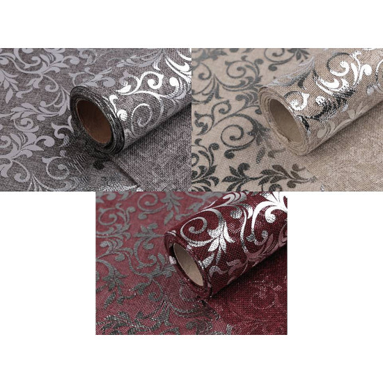 Imitație iută, imprimeu floral, lățime 24 cm - Bordo deschis (1 Metru) Imitație iută, imprimeu floral, lățime 24 cm - Bordo deschis (1 Metru)